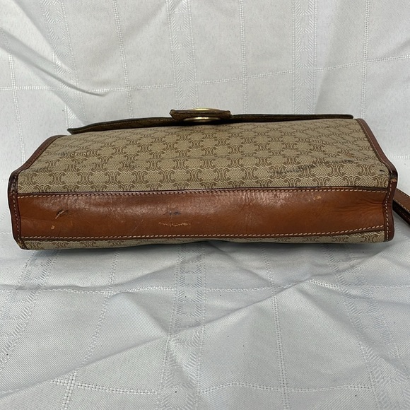 Vintage Celine Macadam Envelope Flap Clutch Wristlet Bag Tan Brown - Picture 6 of 17